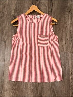 J. Crew Red and White Striped Sleeveless Pocket Tank Lightweight Casual Shirt